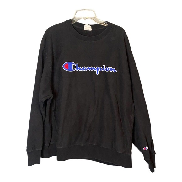 Champion Reverse Weave Sweatshirt Blank Crewneck Black Size XXL Vintage - Picture 1 of 5